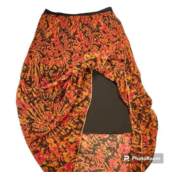 Allison Brittney Maxi Skirt Women S Orange Red Abstract Print Boho Beach Coastal - Picture 2 of 7